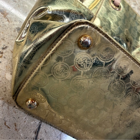 Michael Kors Metallic Gold Logo Tote with Leather Trim - Picture 10 of 11